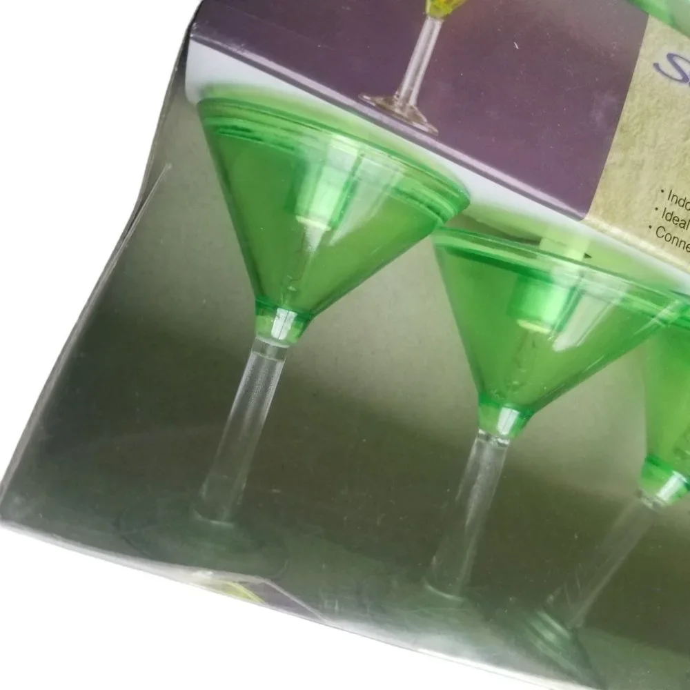 Martini Glass Party Lights Set Patio and Garden Green 10 Plastic 3 inch lights